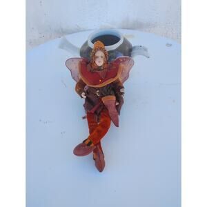 Shelf Sitter Fairy Pixie Elf Autumn Wings Posable Vintage Orange,Red